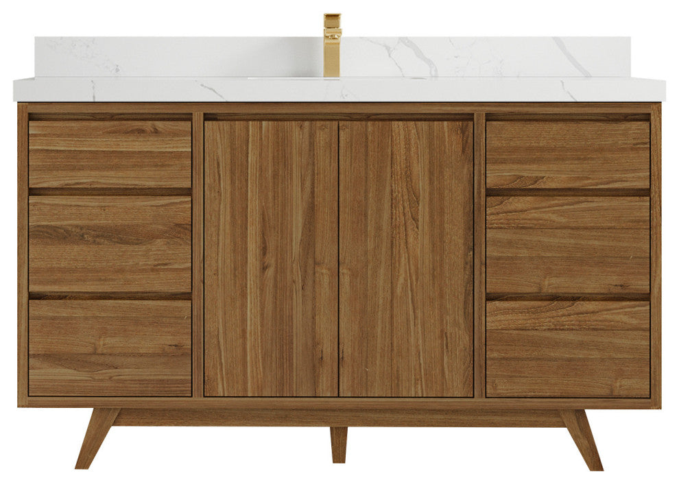Madison Teak 60 Single Bathroom Vanity in Dark Natural 2" Calacatta Laza