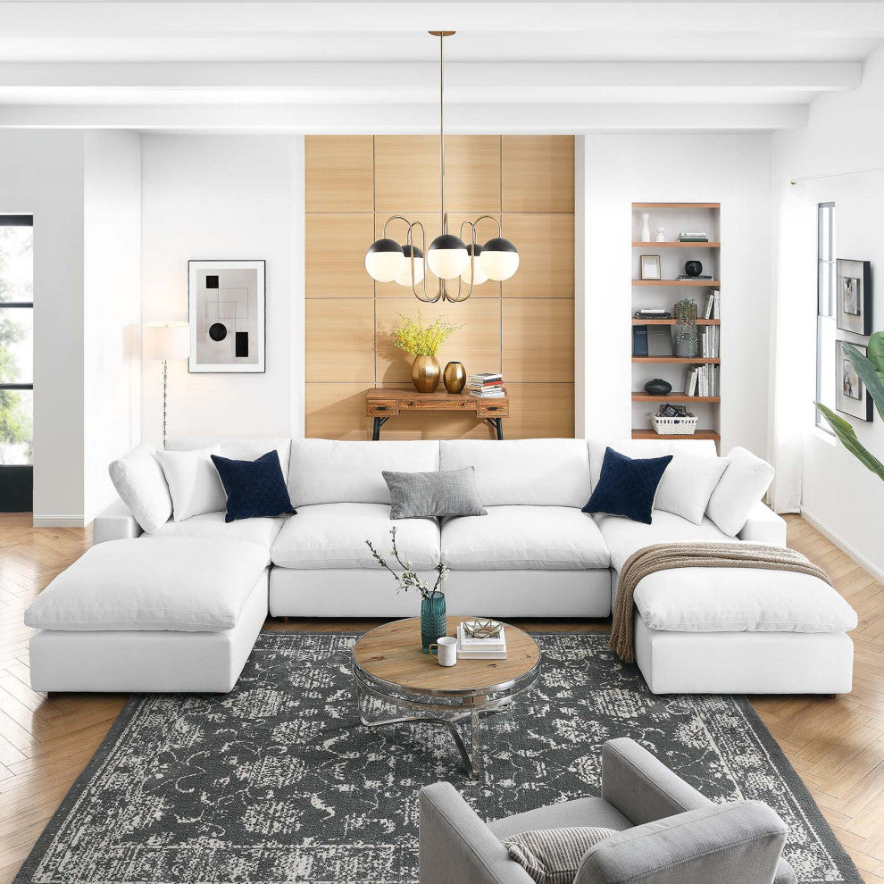 Modular Sectional Deep Sofa Set, White, Fabric, Modern, Lounge Cafe Hospitality