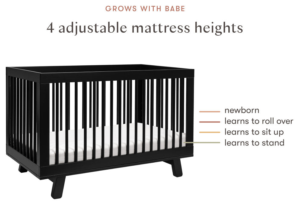 Hudson 3-in-1 Convertible Crib With Toddler Bed Conversion Kit, Black