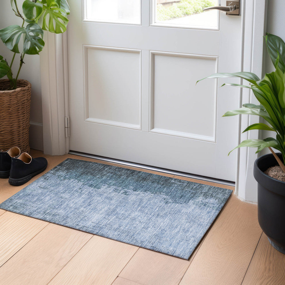 Machine Washable Indoor/Outdoor Chantille ACN1912 Blue 1'8" x 2'6" Rug