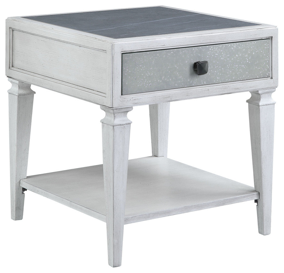 ACME Katia End Table in Rustic Gray & Weathered White Finish