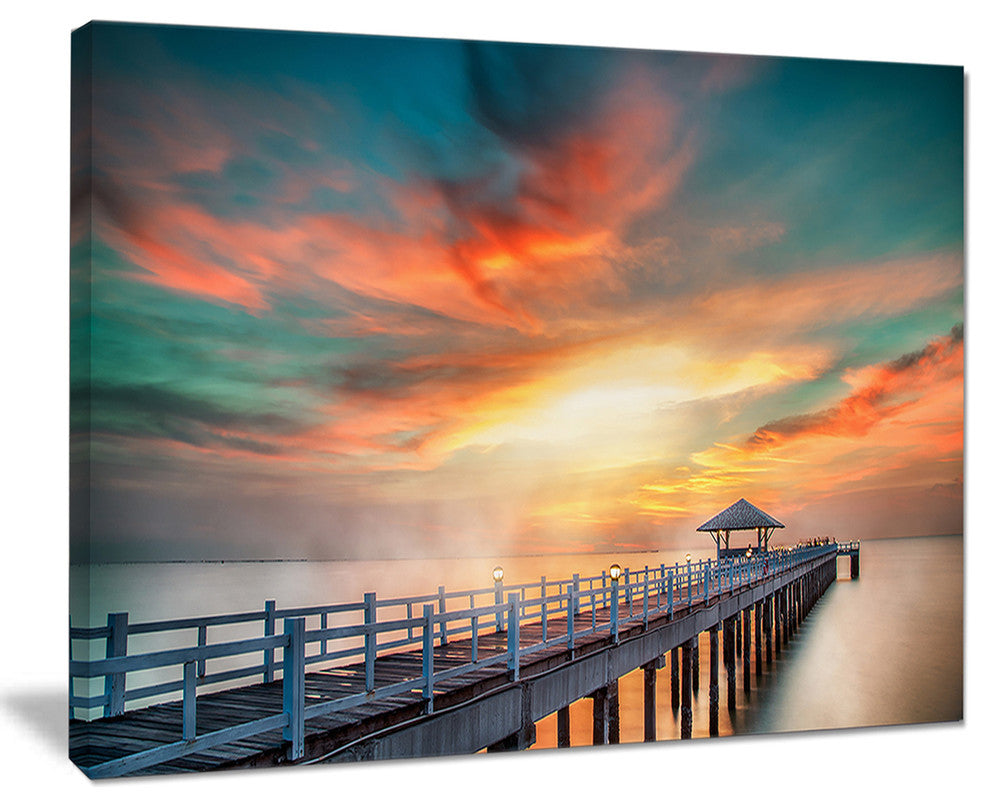 "Fascinating Sky And Wooden Bridge" Sea Pier Wall Art, 40"x30"