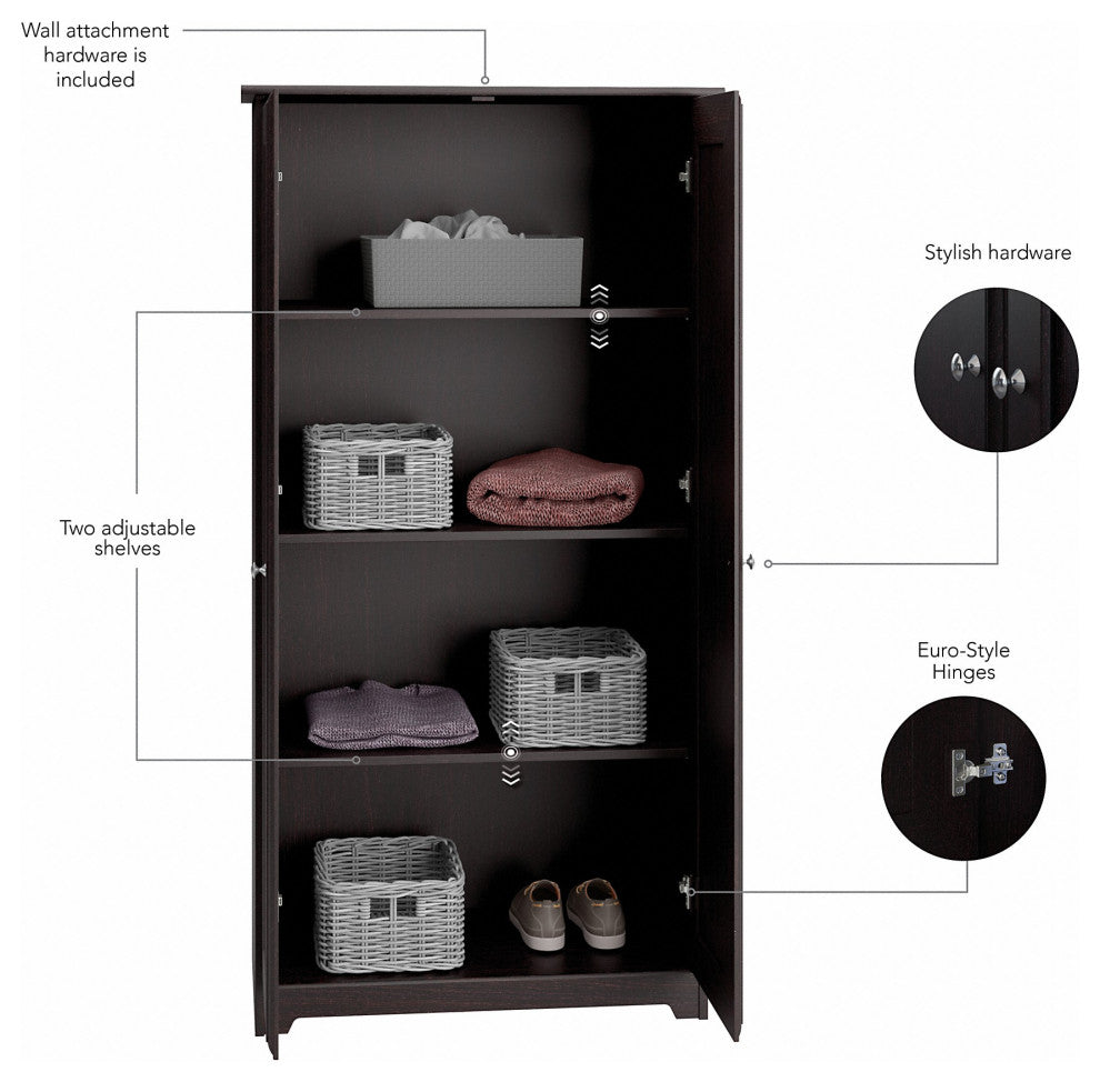 Cabot Tall Storage Cabinet With Doors, Espresso Oak