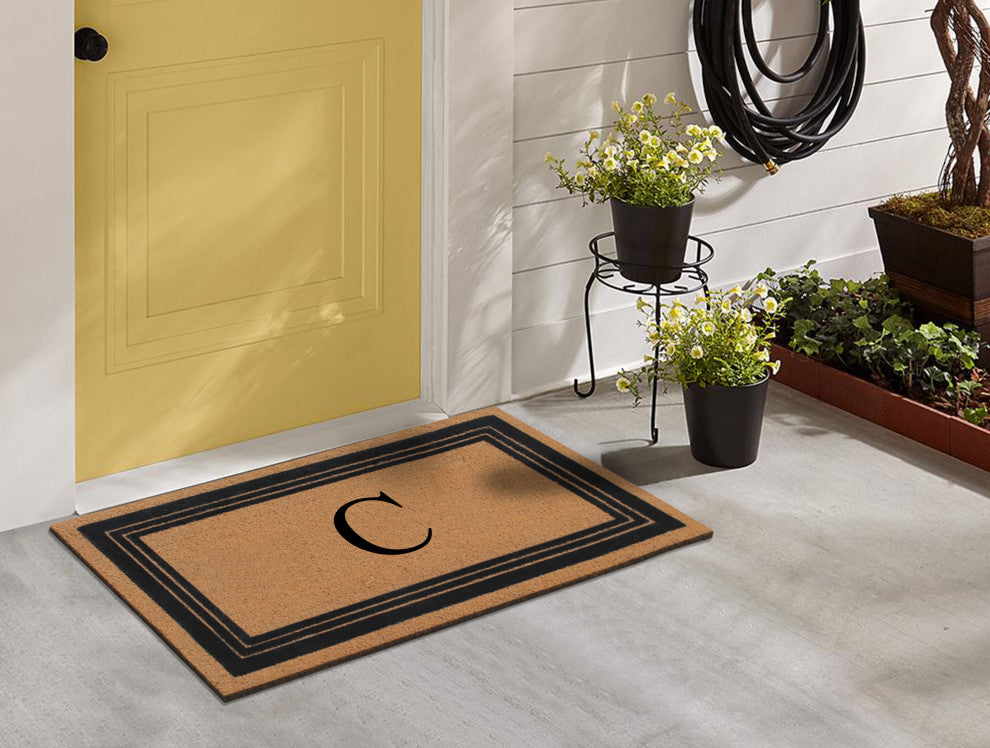 A1HC Natural Coir Monogrammed Entrance Flock Outdoor Durable Doormat 24" X 39",