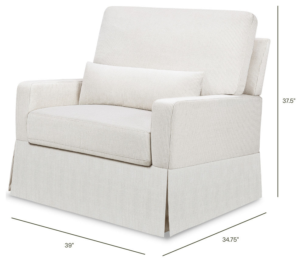 Crawford Pillowback Chair and a Half Comfort Swivel Glider, Fog Chatham Stripe Performance Eco-Weave