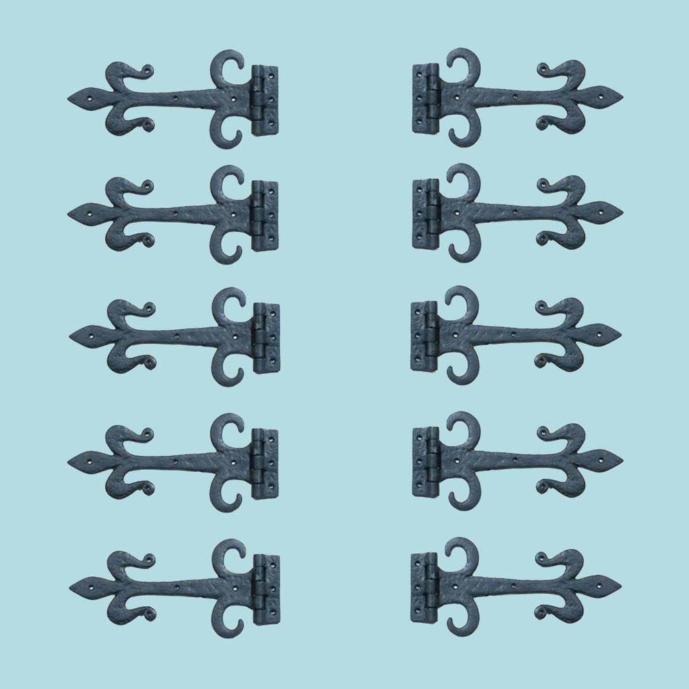 Black Door Gate Strap Hinges 12" Long Wrought Iron Powder Coated Pack of 10