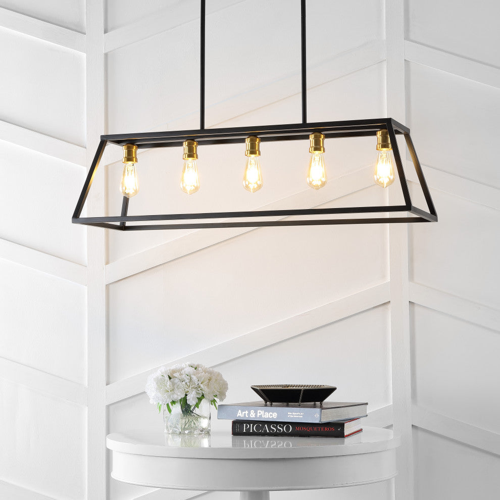 Floyd 5-Light Bohemian Farmhouse Iron Adjustable LED Pendant, Black
