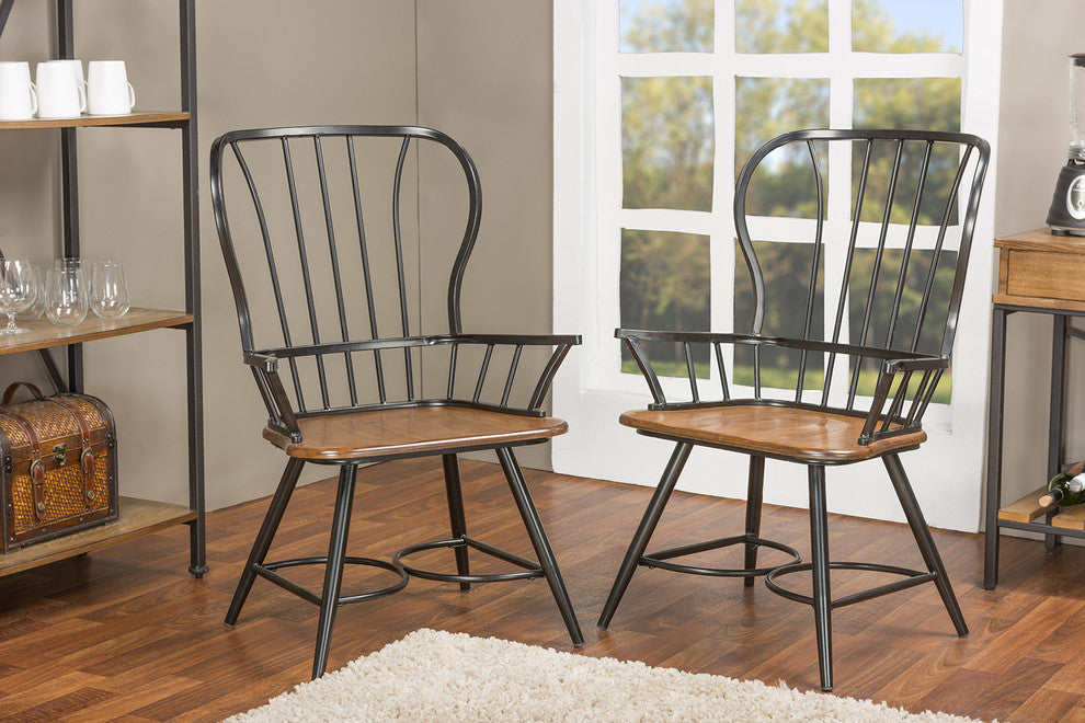 Longford Dining Arm Chairs, Set of 2, Dark Walnut/Black