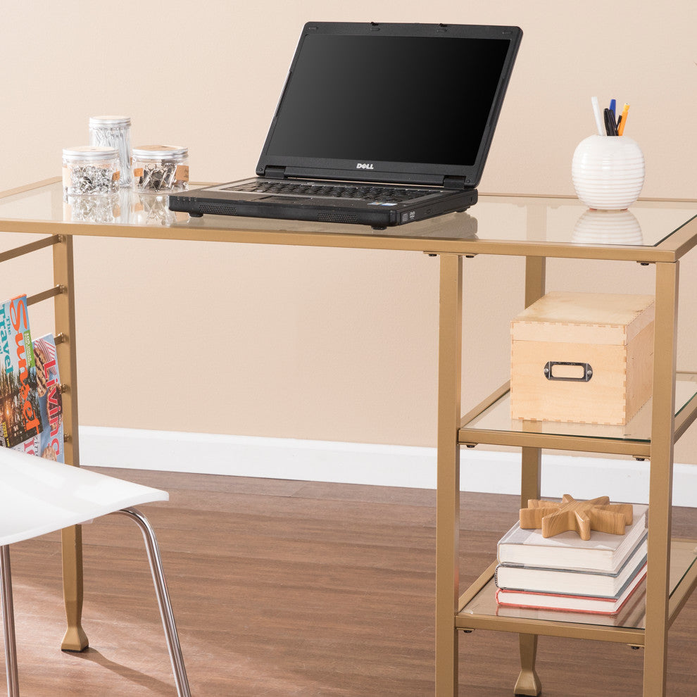 Helston Gold Metal/Glass Writing Desk