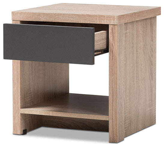 Jamie Two-Tone Oak and Gray Wood 1-Drawer 1-Shelf Nightstand