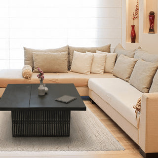 Rustic Brown Carved Wood Storage Coffee Table