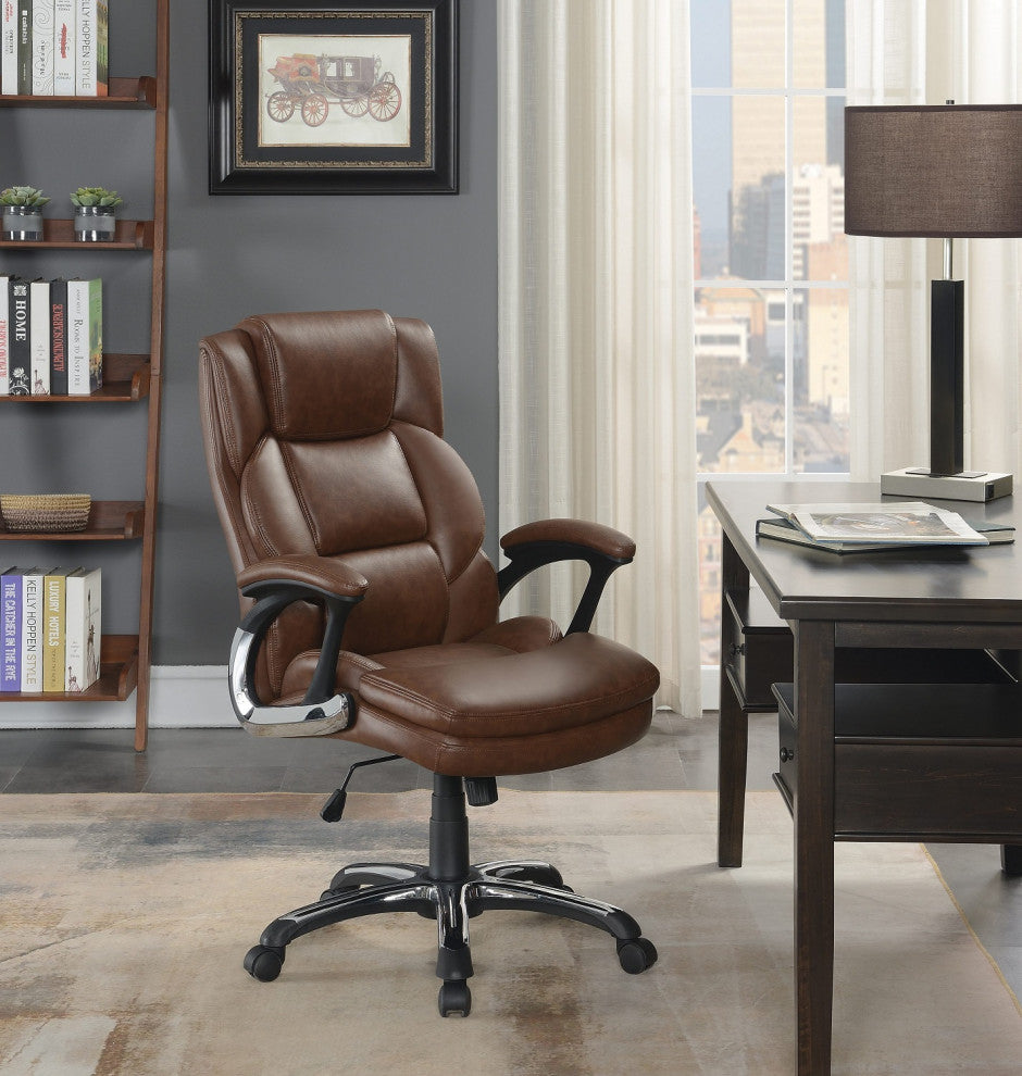 Adjustable Height Office Chair With Padded Arm, Brown And Black