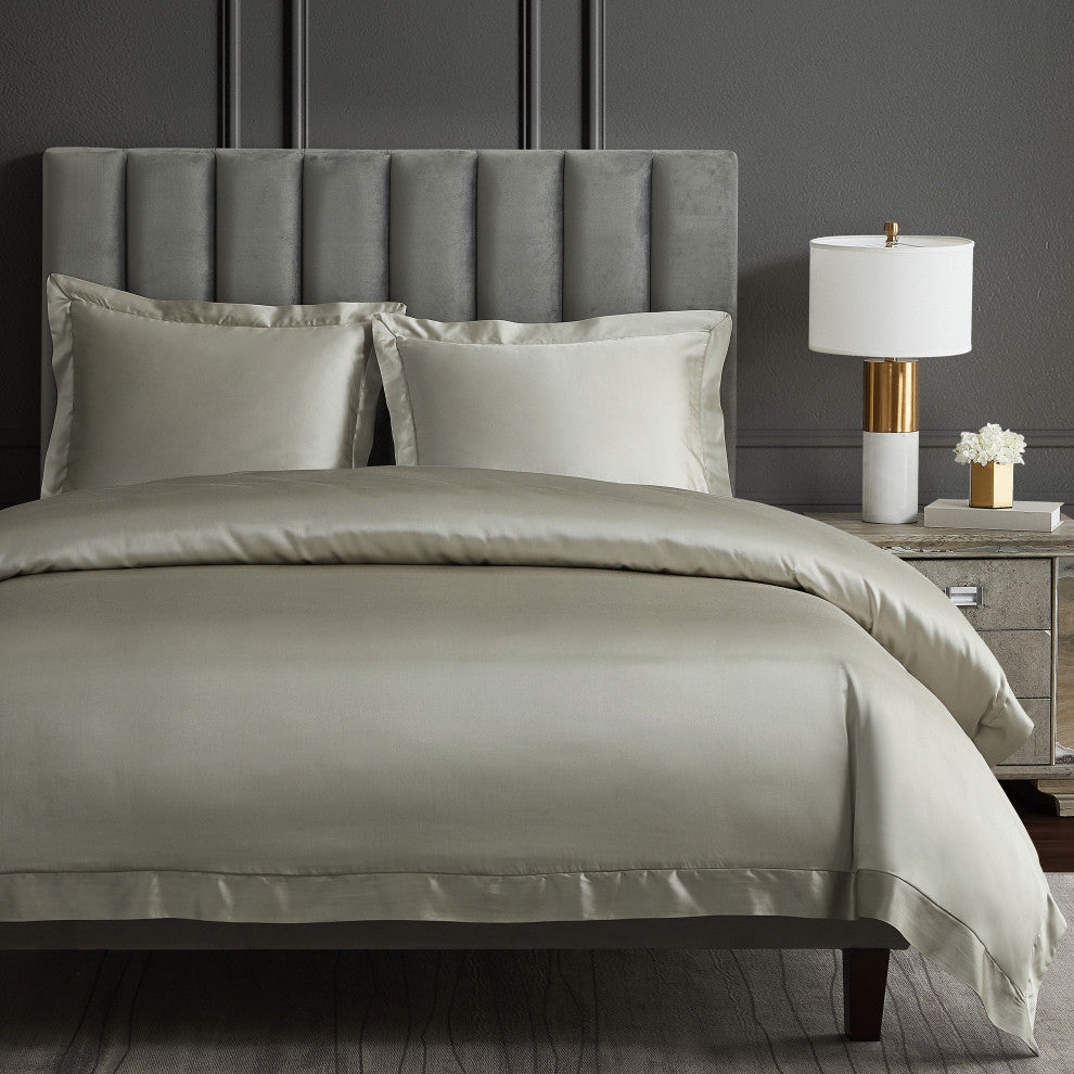 High Shine Satin Duvet Cover Set, Super Queen, Champagne, 3 Piece