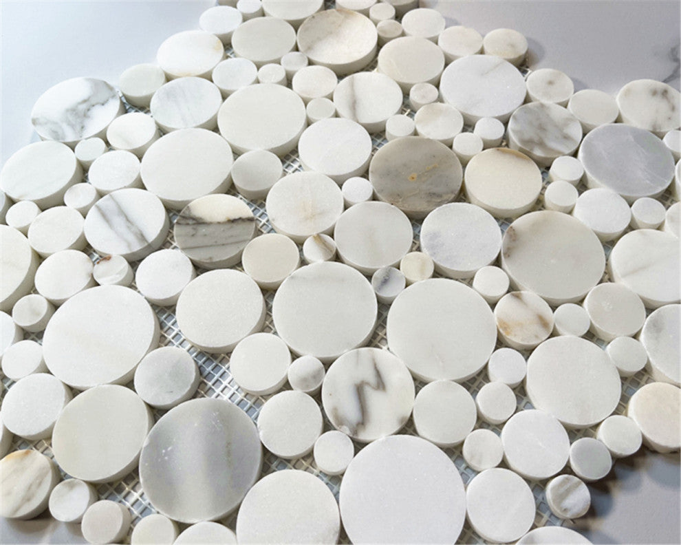 Calacatta Gold Calcutta Marble Bubble Round Paramount Tile Honed, 1 sheet