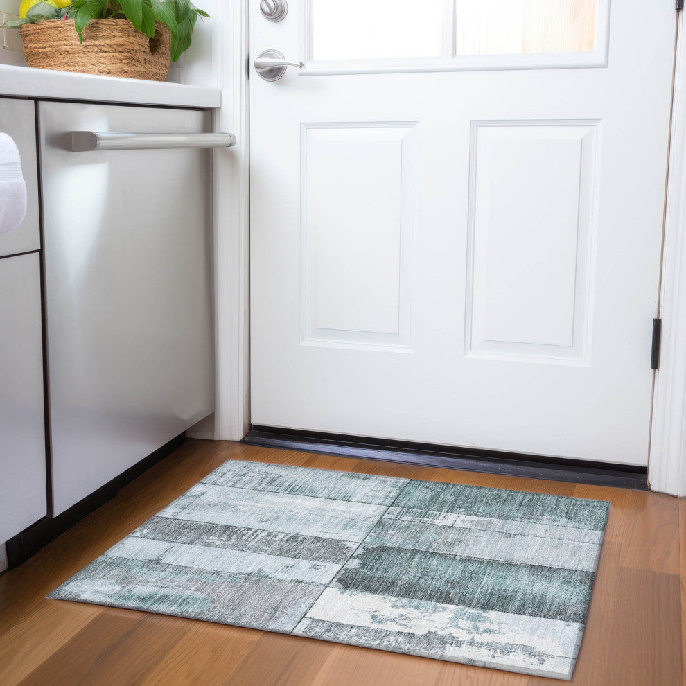 Machine Washable Indoor/Outdoor Chantille ACN1877 Teal 1'8" x 2'6" Rug