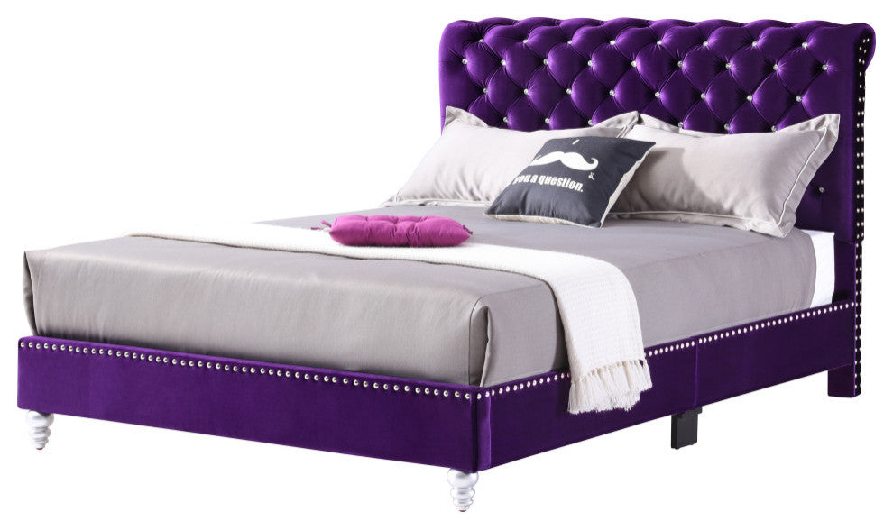 Princeton Tufted Upholstered Suede Bed, Purple, Queen