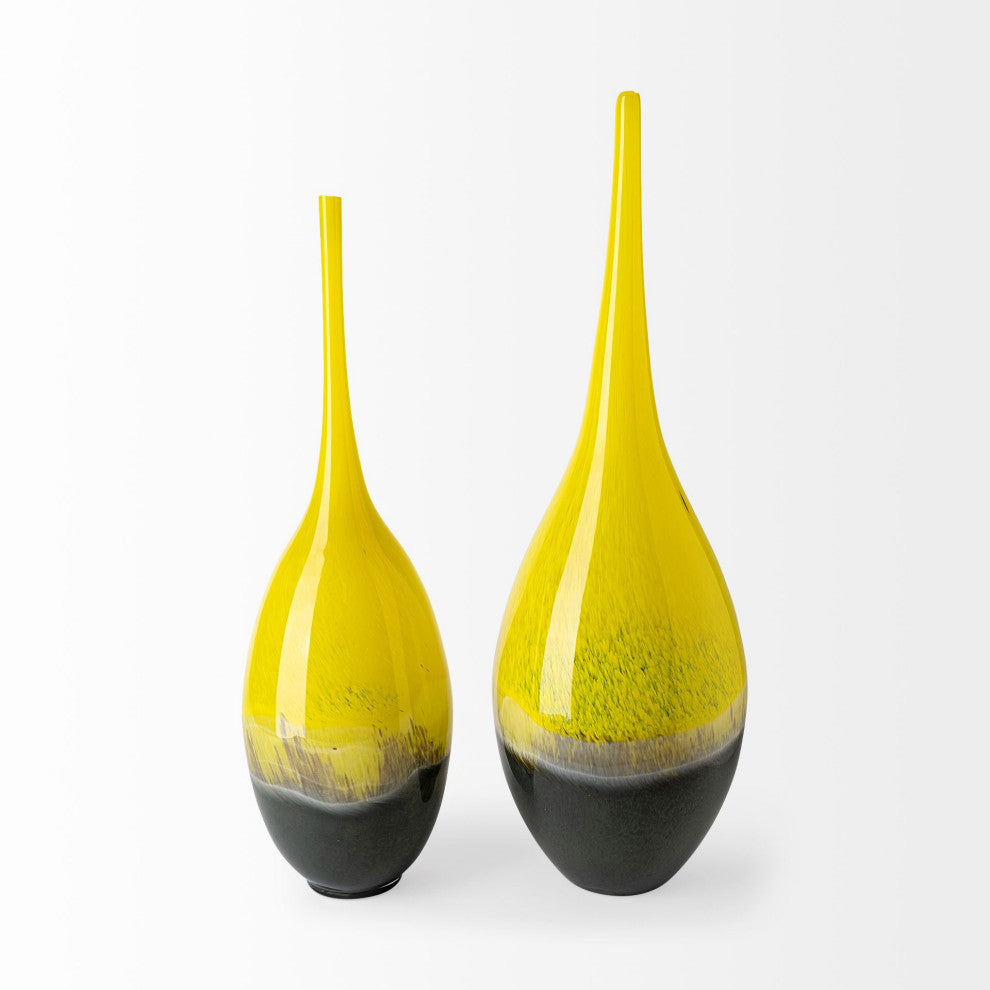 Jasse Yellow And Gray Glass Vase, Large