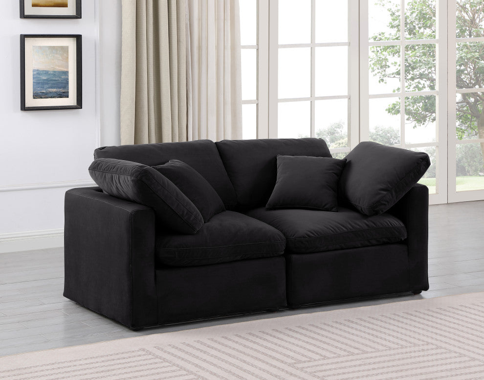 Indulge Upholstered Modular Sofa, Black, 2-Piece: 2 Corner Chair, Down Stuffed Velvet