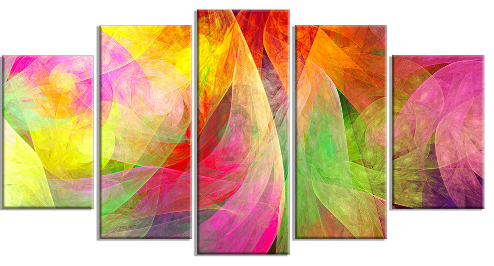 Spectacular Multi Color Pattern, Floral Canvas Art Print, 60"x32", 5 Panels