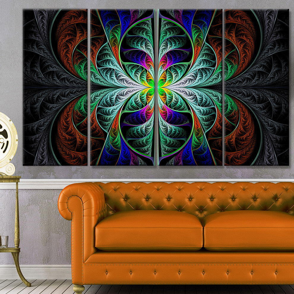 Fabulous Blue Fractal Texture, Abstract Canvas Art Print, 48"x28", 4 Panels