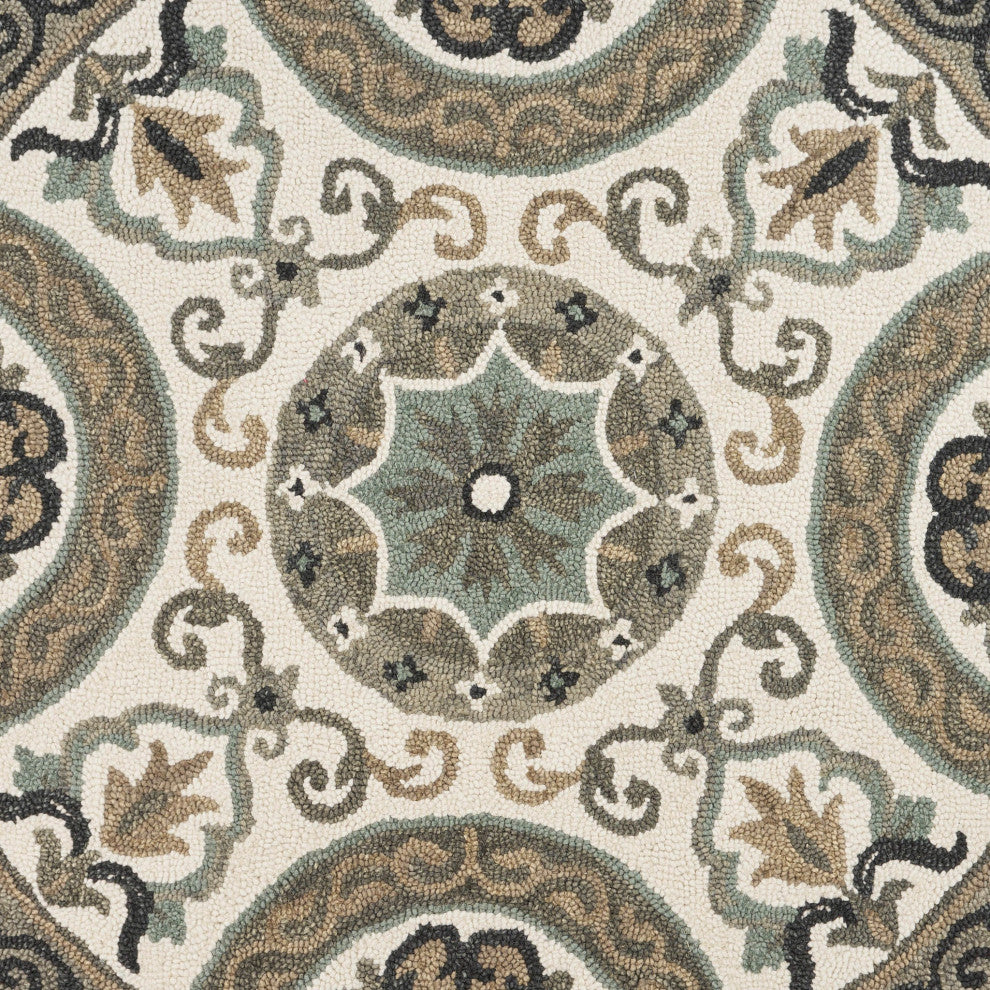 6" Round Gray Ornate Medallion Area Rug