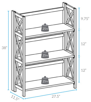 Montego 3-Shelf Folding Bookcase White