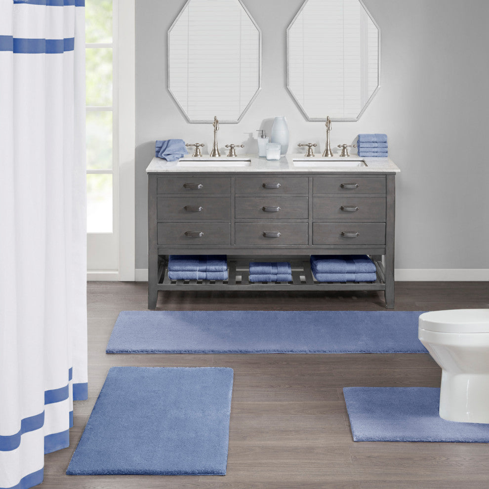 Madison Park Signature Quick-Dry Bathroom Rugs, Blue, 20x24" Contour