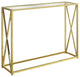 12" X 42.25" X 32.25" Gold Clear Metal Tempered Glass Accent Table