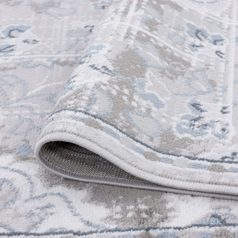 Harris Traditional Medallion Gray Rectangle Area Rug, 8' x 10'