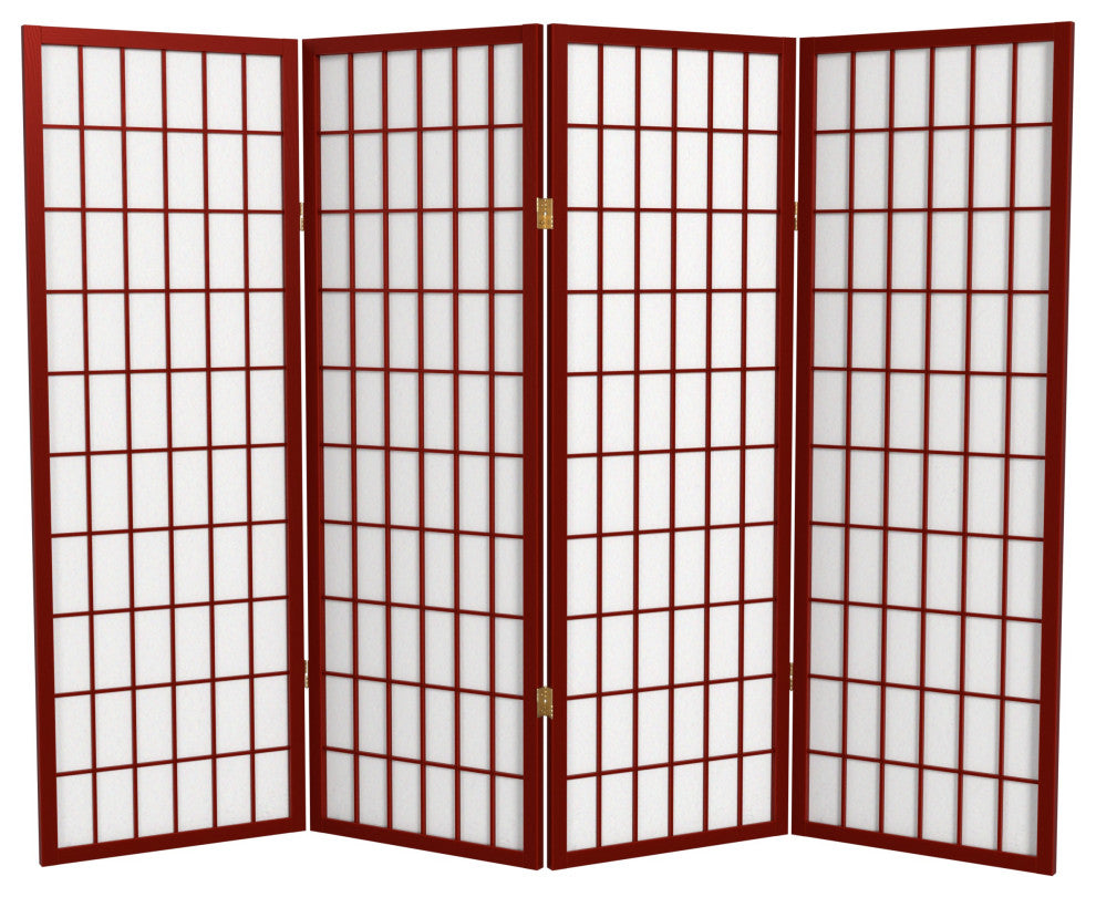 4' Tall Window Pane Shoji Screen, Rosewood, 4 Panels