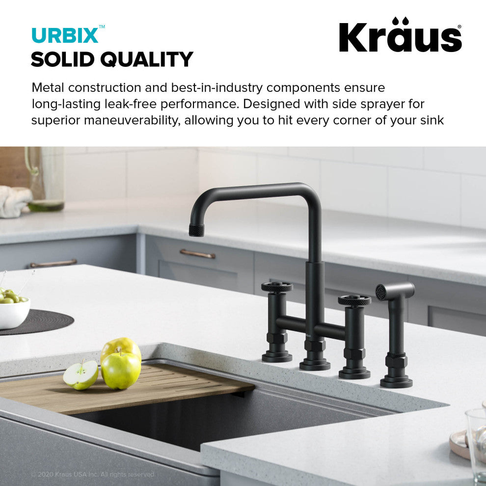Urbix Bridge Kitchen Faucet, Matte Black, Water Dispenser Ff-101