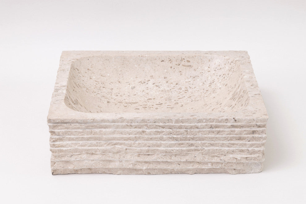 Natural Stone Vessel Bathroom Sink, Rustic Lerdo Marble