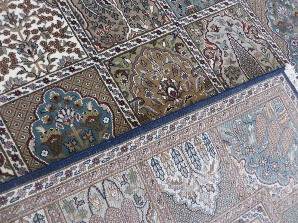 6'9x10'1 Handmade Multi Colored Garden Tabriz With Silk Oriental Rug