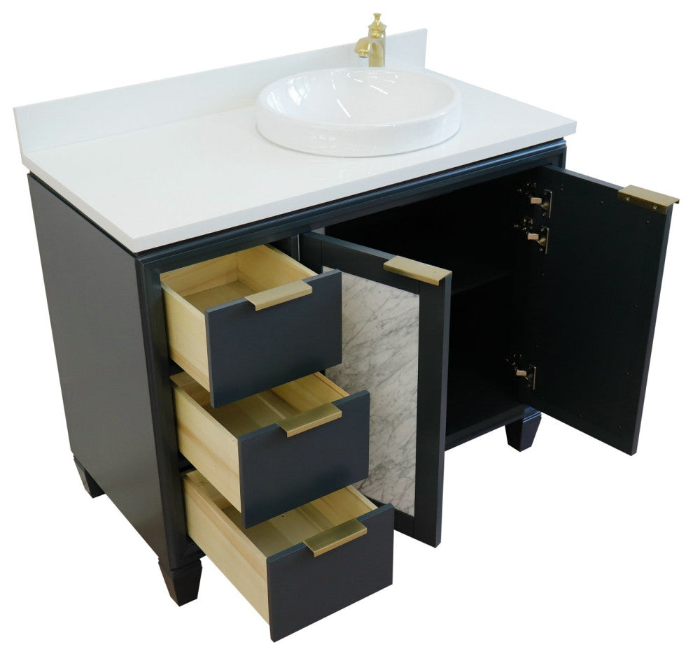 43" Single Vanity, Dark Gray Finish With White Engineered Stone Top