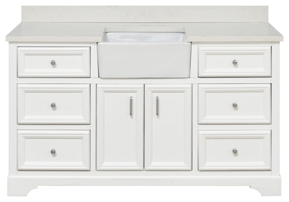 Zelda 60" Bathroom Vanity, White, Quartz, Single