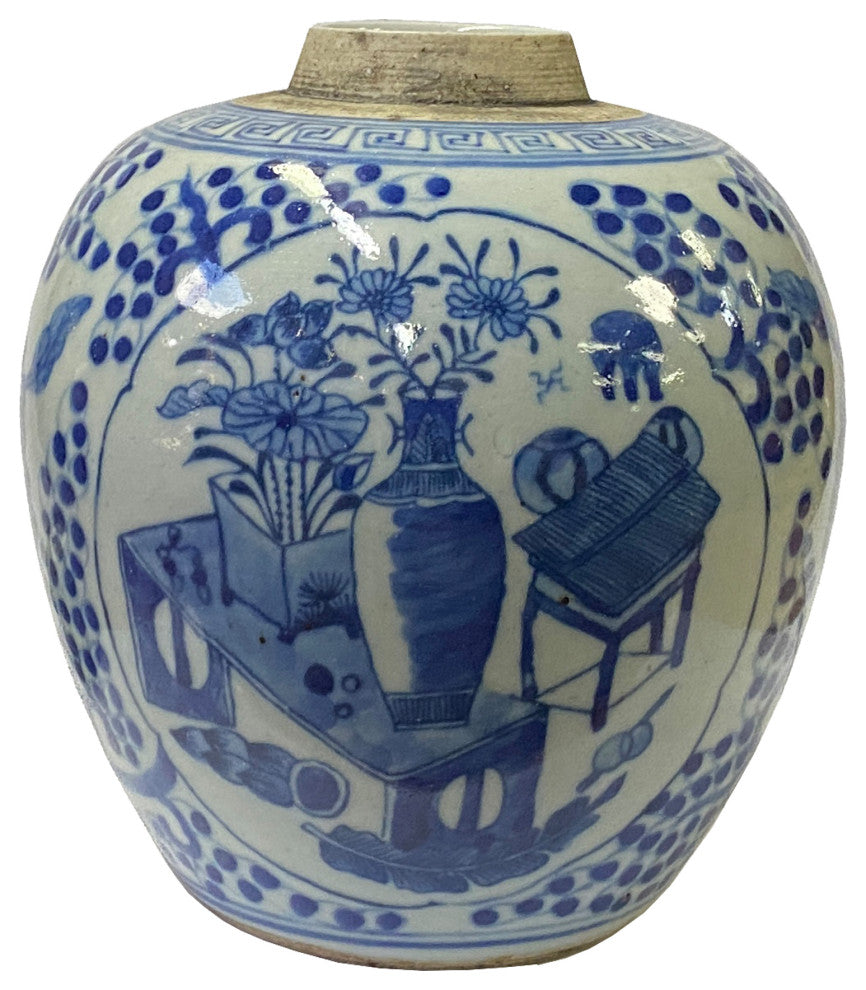Oriental Handpainted Flower Vase Small Blue White Porcelain Ginger Jar Hws2332