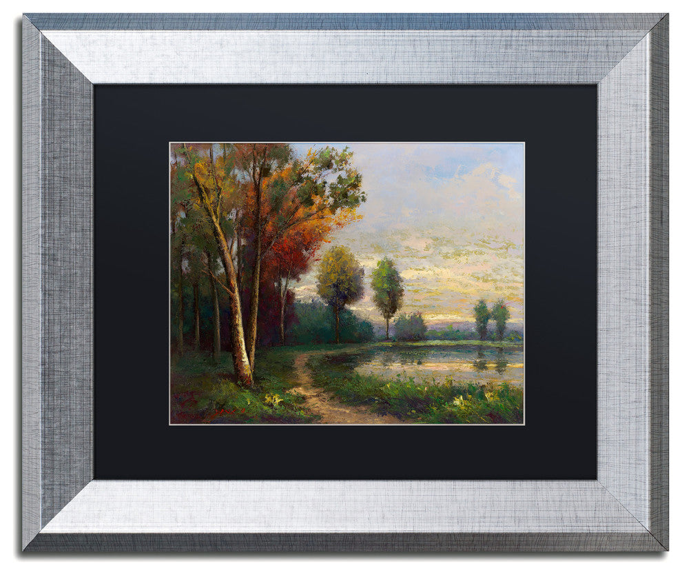 Daniel Moises 'Landscape with a Lake' Art, Silver Frame, 11"x14", Black Matte