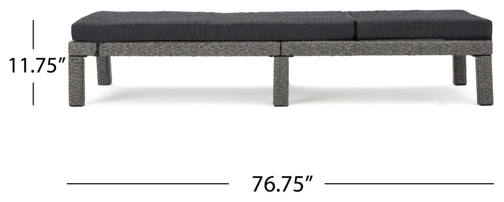 GDF Studio Venice Outdoor Black Wicker Chaise Lounge, Cushions, Set of 2