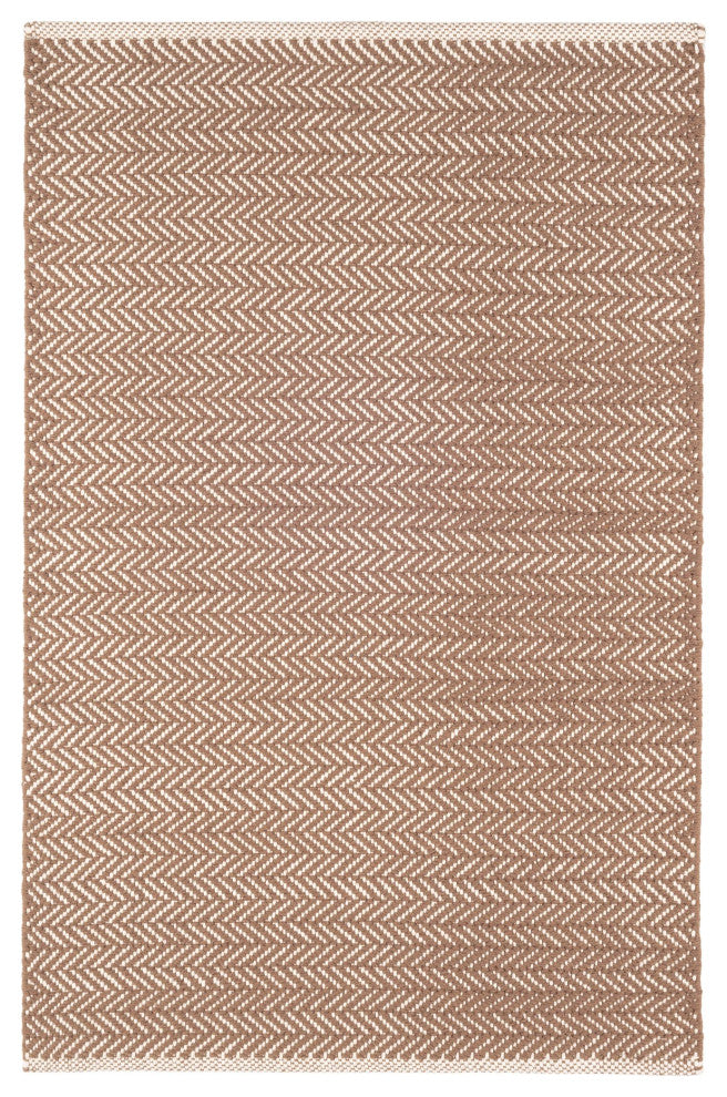 Dash & Albert Herringbone Stone Handwoven Cotton Rug, Natural, Runner-2'6" x 8'