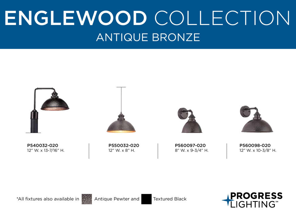 Englewood Collection 1-Light Small Wall Lantern, Antique Bronze