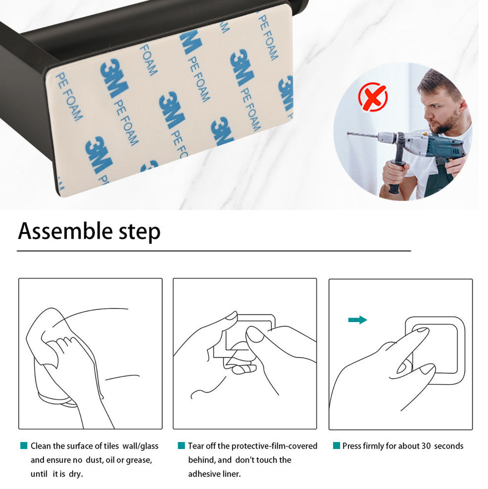 Wall Mounted Self-Adhesive Bathroom Toilet Paper Holder Roll Dispenser, Matte Black