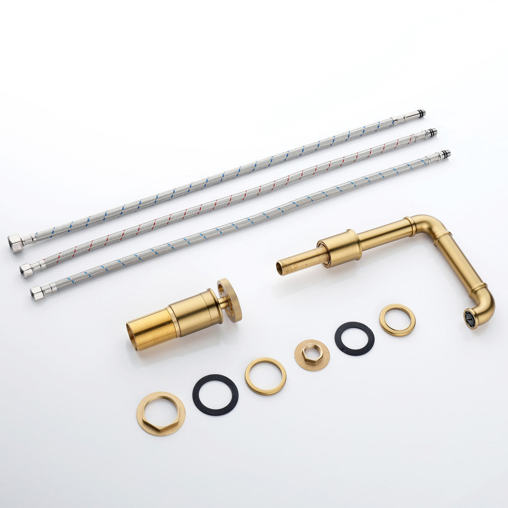 Deck Mounted Two Holes Bathroom Sink Faucet, Brushed Gold