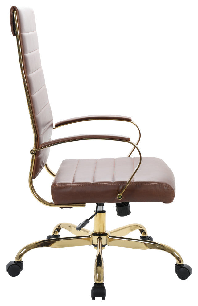 LeisureMod Benmar High-Back Leather Office Chair With Gold Frame