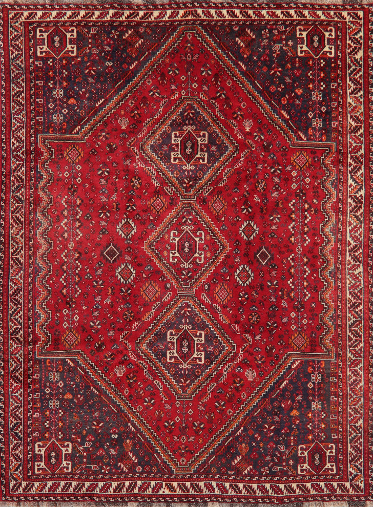 Consigned, Vintage-Style Oriental Persian Area Rug Hand-Knotted Wool, Red, 6x9