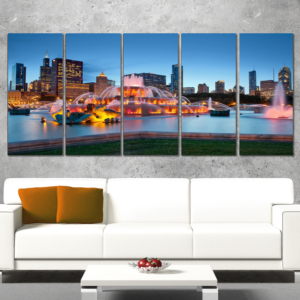 "Colorful Buckingham Fountain" Canvas Print60"x28", 5-Panels