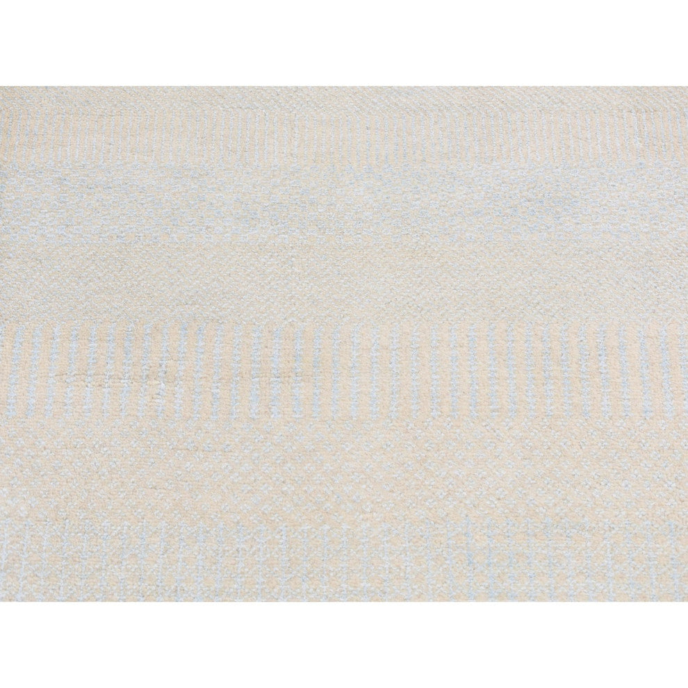 Ivory, Grass Design Gabbeh, Wool and Silk, Hand Knotted, Runner Rug, 2'7"x8'4"