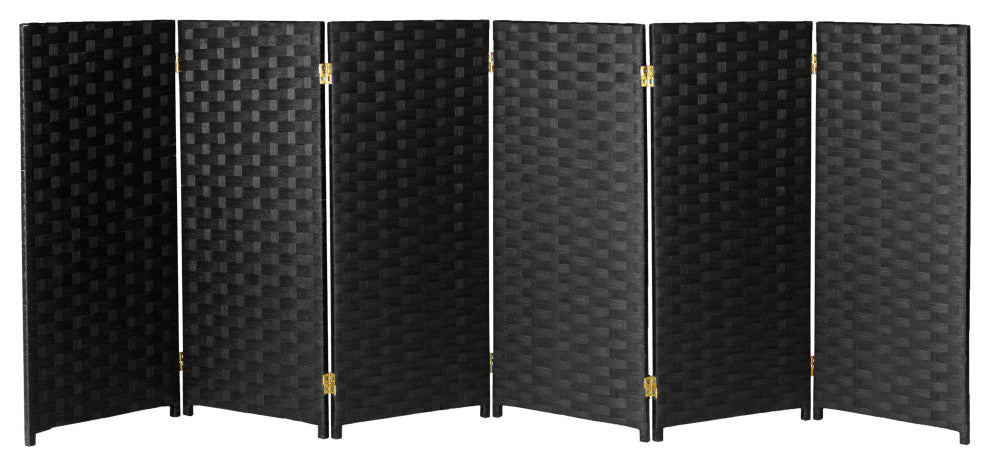 3 ft. Short Woven Fiber Room Divider 6 Panel Black