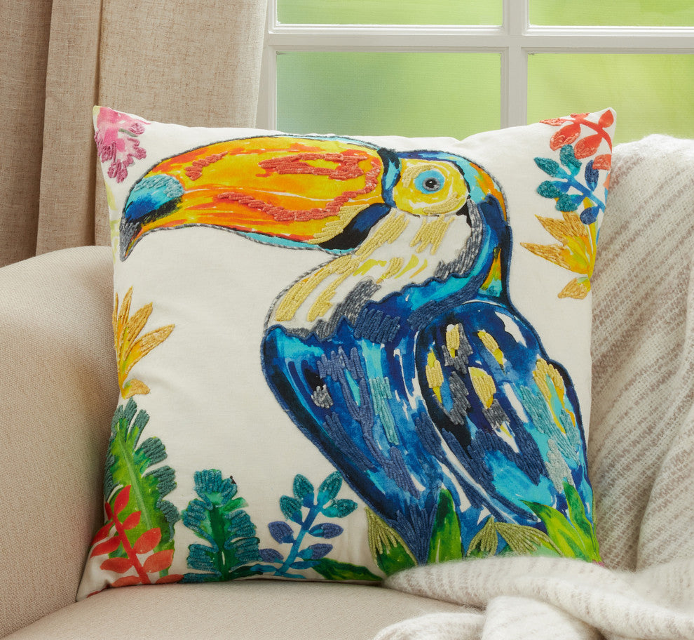 Throw Pillow With Toucan Design, Cover Only