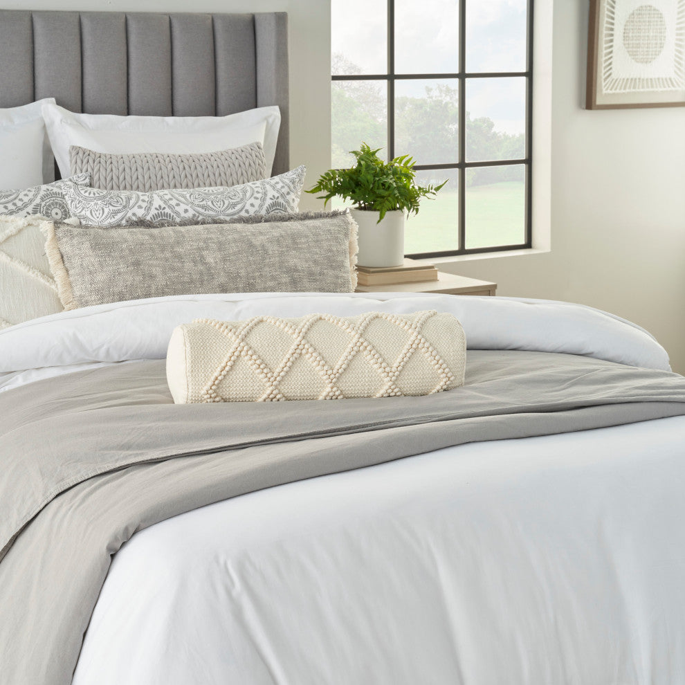 Mina Victory GC101 Throw Pillow, Ivory, 6" X 20"