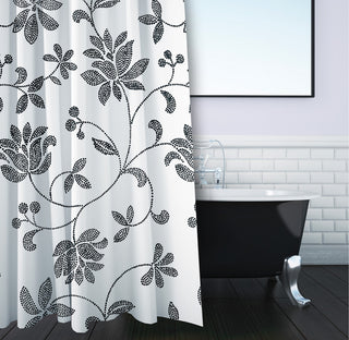 70"Wx73"L Traditional Floral Shower Curtain, Black
